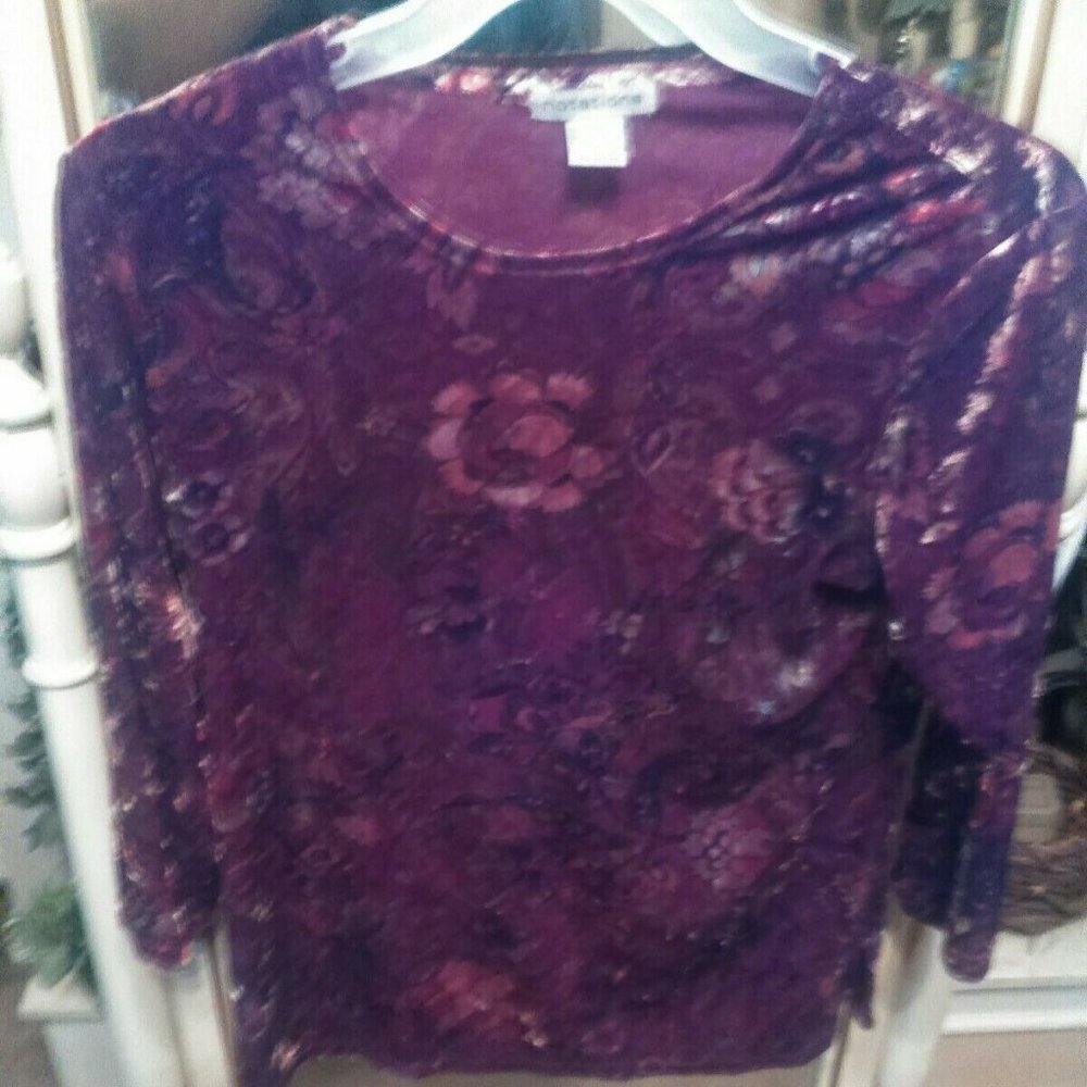 NWOT SZ S Notations Soft Velvet Long Sleeved Blous